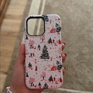 Festive Holiday Scene Phone Case - White and Red iPhone 14 Pro Max